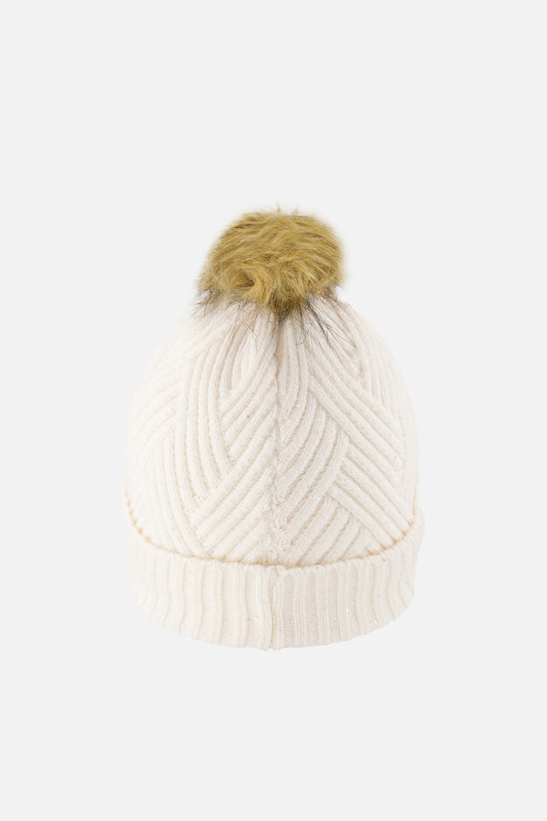 Winter Knit Hat With Pompom Off-White - J10XT5_01880