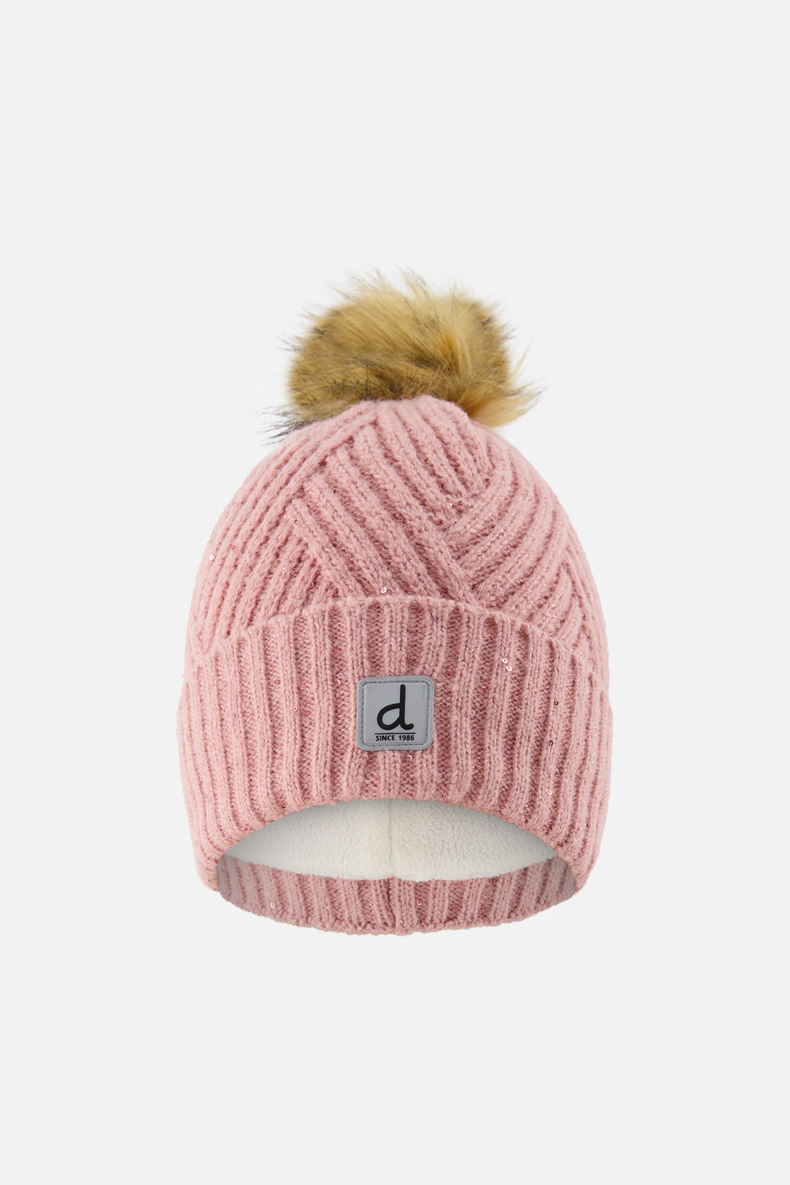 Winter Knit Hat With Pompom Pale Dusty Pink - J10XT5_06220