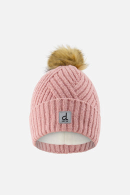 Winter Knit Hat With Pompom Pale Dusty Pink - J10XT5_06220