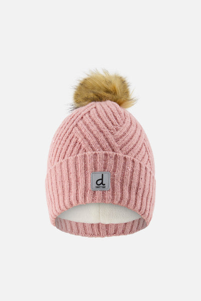 Winter Knit Hat With Pompom Pale Dusty Pink - J10XT5_06220