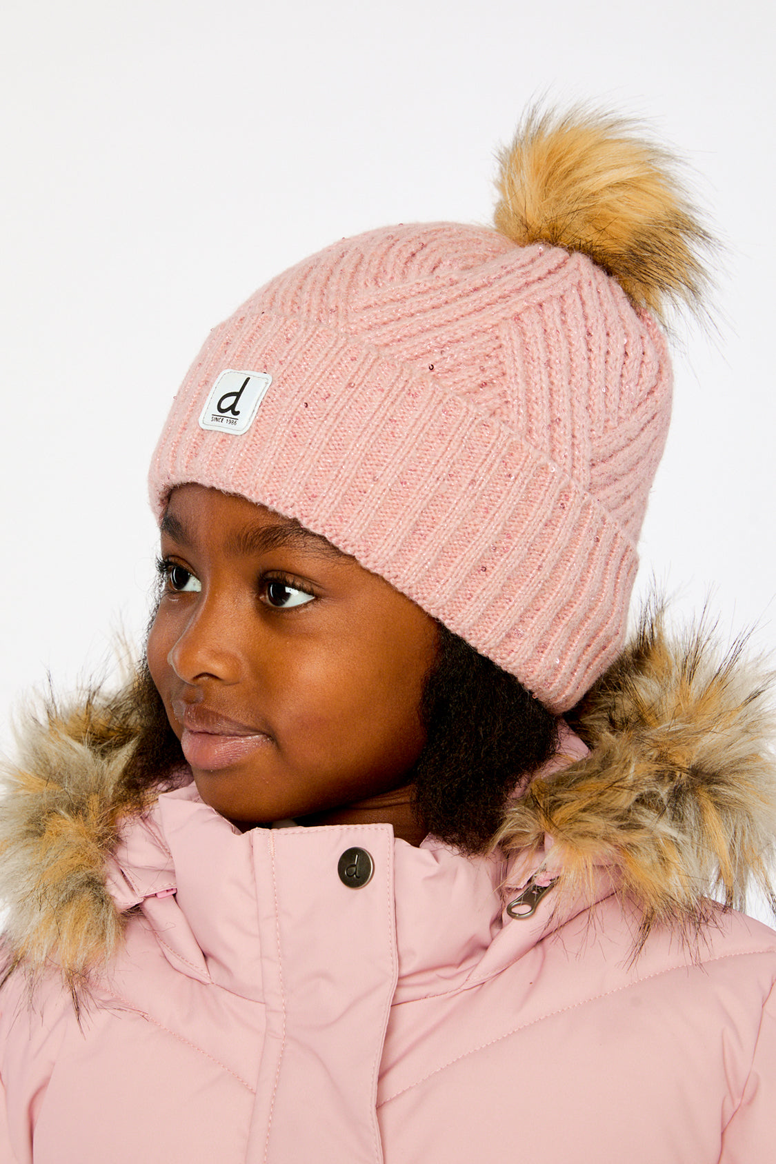 Winter Knit Hat With Pompom Pale Dusty Pink - J10XT5_06220