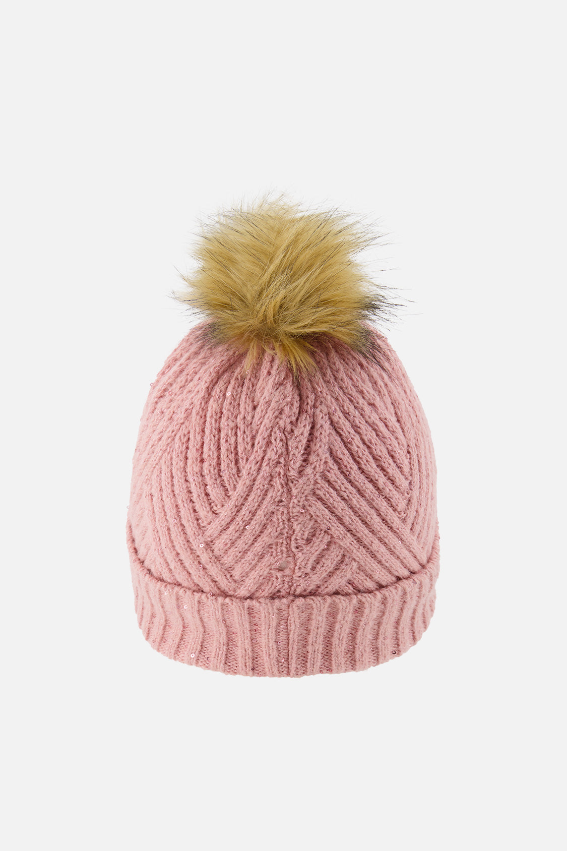 Winter Knit Hat With Pompom Pale Dusty Pink - J10XT5_06220