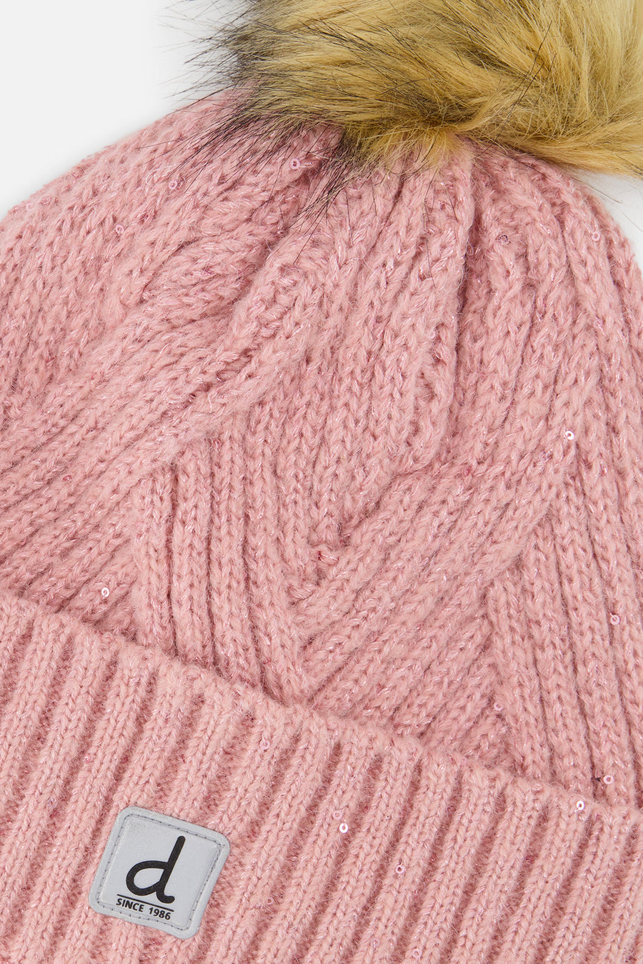 Winter Knit Hat With Pompom Pale Dusty Pink - J10XT5_06220