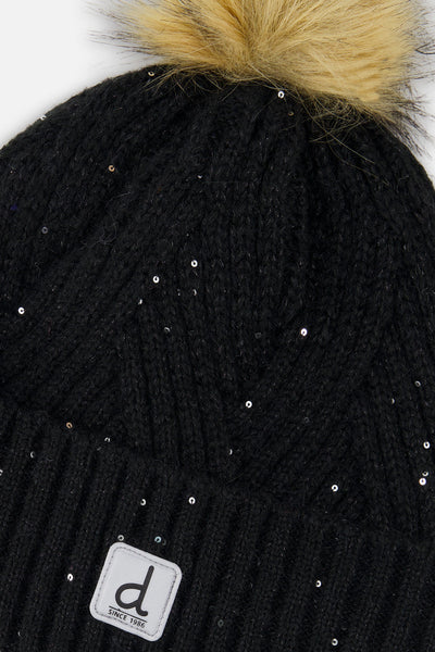 Winter Knit Hat With Pompom Black - J10XT5_09990