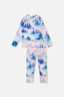 Zweiteilige Thermounterwäsche mit blau-rosa Bergmotiv