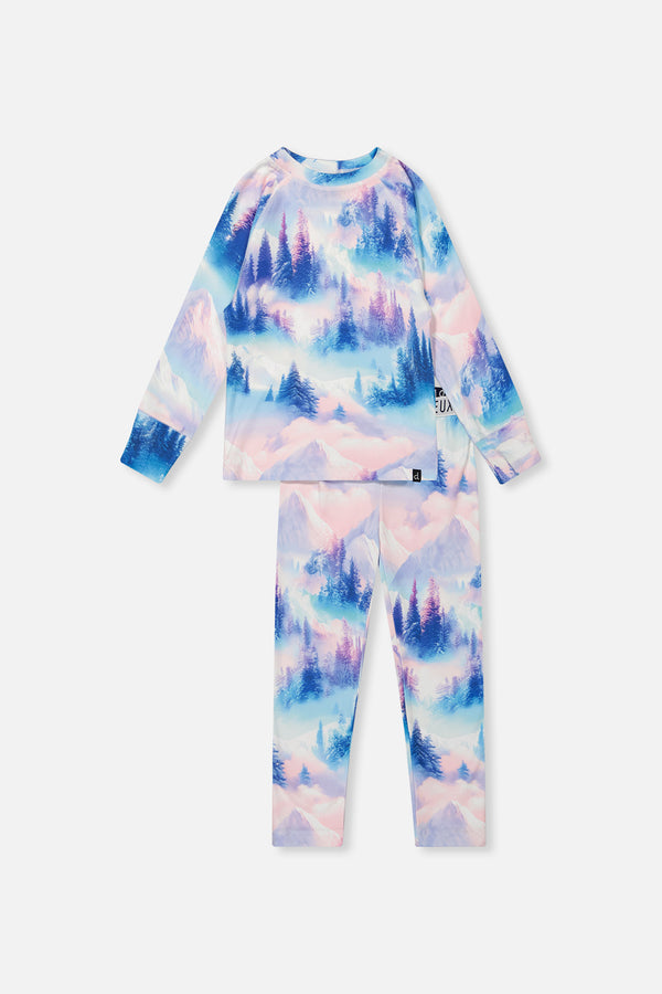 Zweiteilige Thermounterwäsche mit blau-rosa Bergmotiv