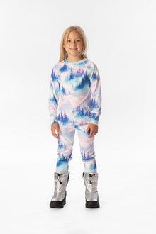 Two Piece Thermal Underwear Blue And Pink Mountain Print