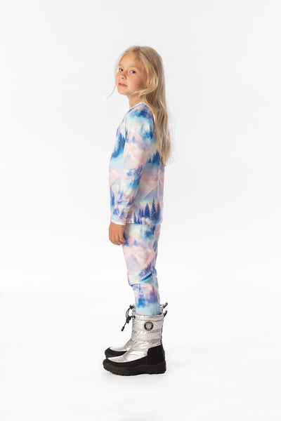 Zweiteilige Thermounterwäsche mit blau-rosa Bergmotiv
