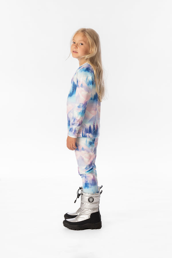 Zweiteilige Thermounterwäsche mit blau-rosa Bergmotiv