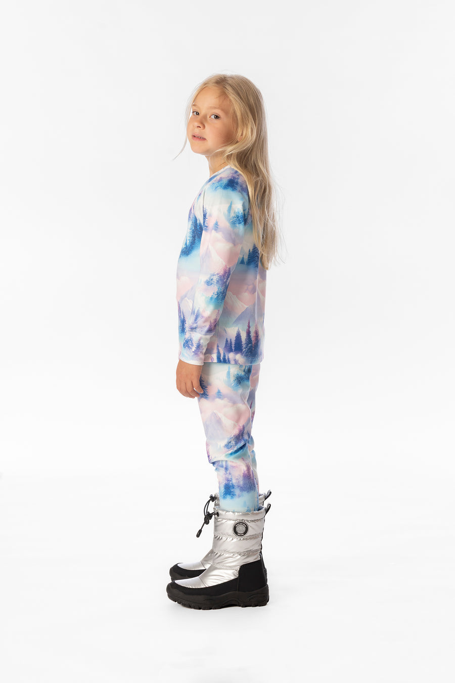 Zweiteilige Thermounterwäsche mit blau-rosa Bergmotiv
