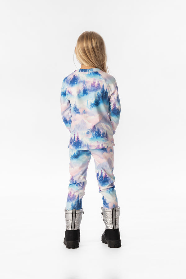 Zweiteilige Thermounterwäsche mit blau-rosa Bergmotiv