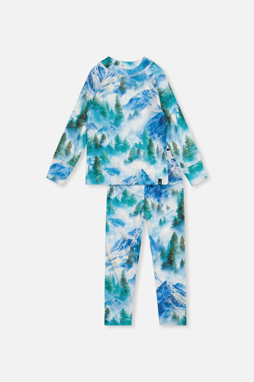 Two Piece Thermal Underwear Blue Mountain Print