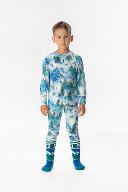 Two Piece Thermal Underwear Blue Mountain Print