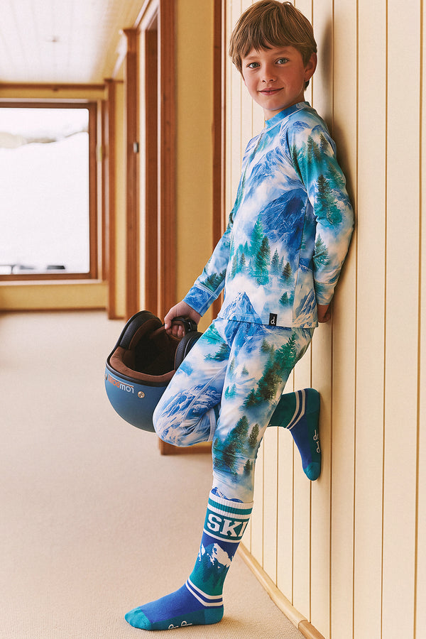 Two Piece Thermal Underwear Blue Mountain Print