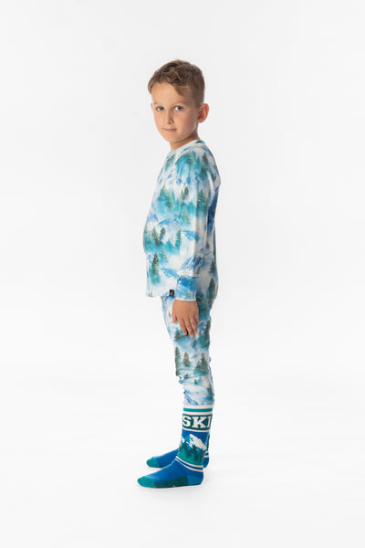 Two Piece Thermal Underwear Blue Mountain Print