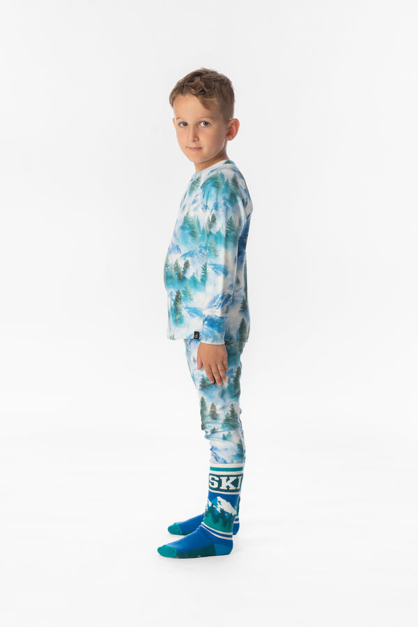 Two Piece Thermal Underwear Blue Mountain Print