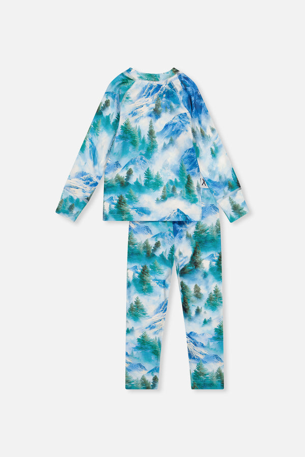 Two Piece Thermal Underwear Blue Mountain Print