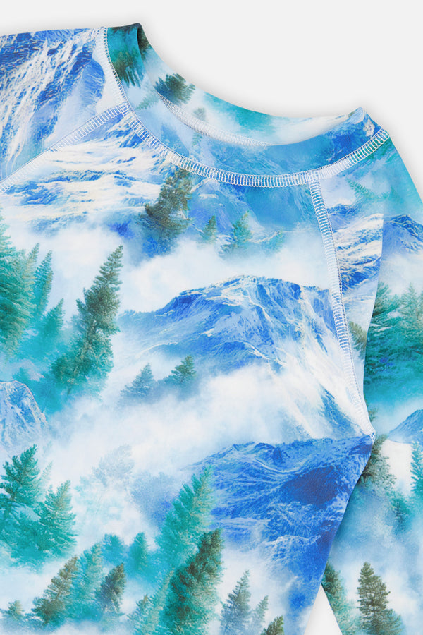 Two Piece Thermal Underwear Blue Mountain Print