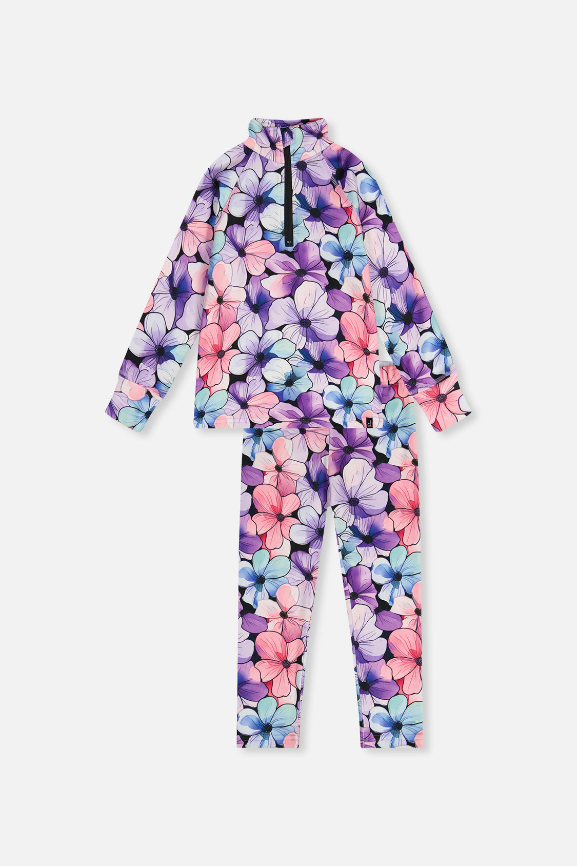 Two Piece Thermal Underwear Purple Floral Print - J10Y600_1J021