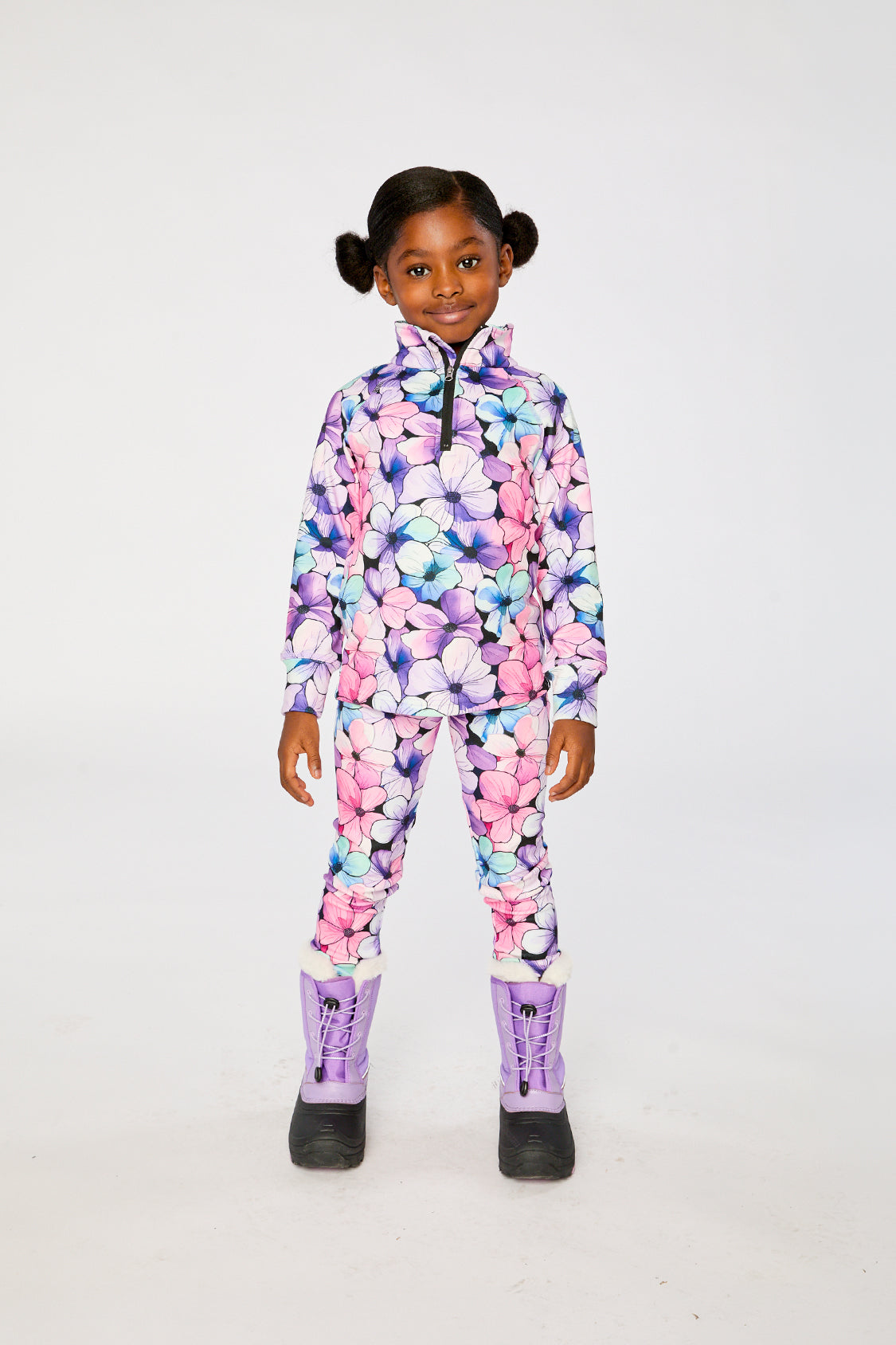 Two Piece Thermal Underwear Purple Floral Print - J10Y600_1J021