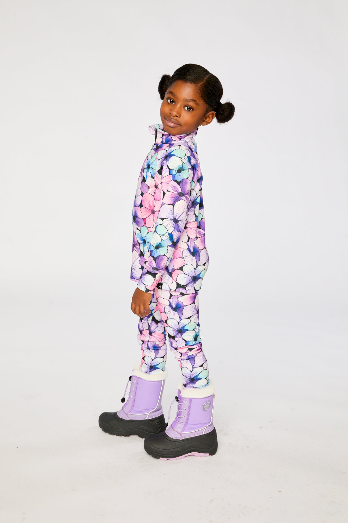 Two Piece Thermal Underwear Purple Floral Print - J10Y600_1J021