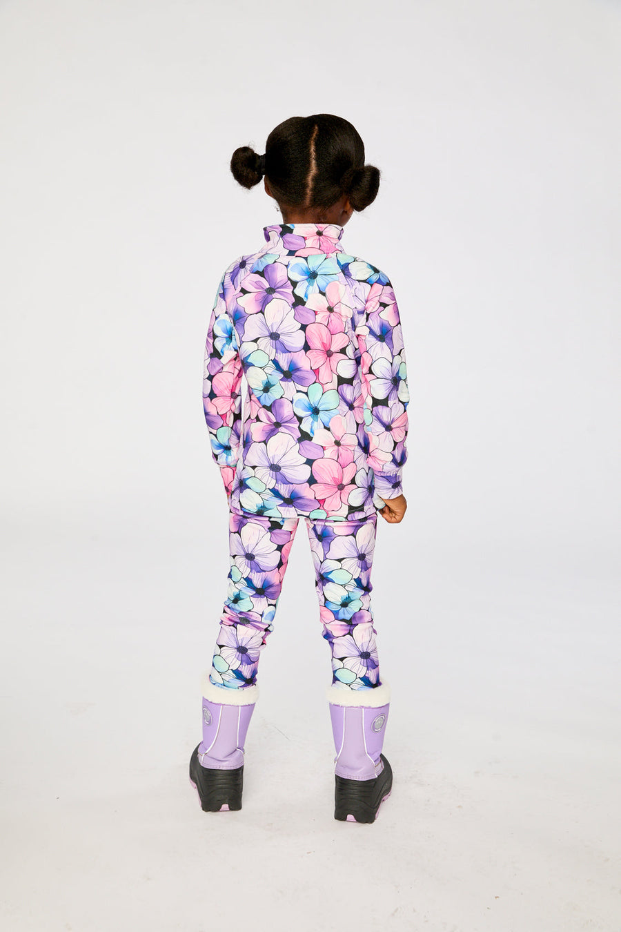 Two Piece Thermal Underwear Purple Floral Print - J10Y600_1J021