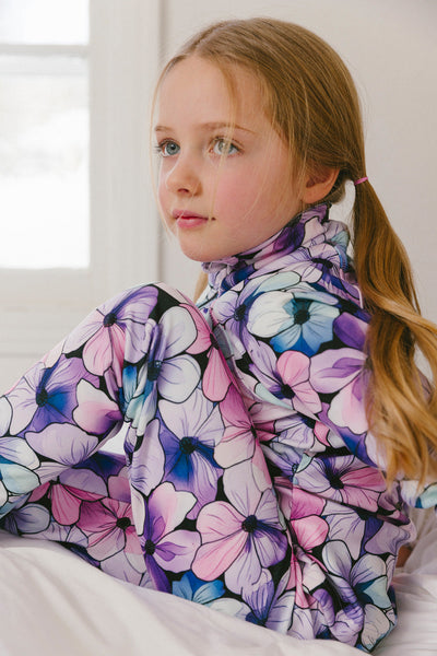 Two Piece Thermal Underwear Purple Floral Print - J10Y600_1J021