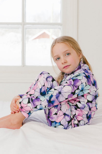 Two Piece Thermal Underwear Purple Floral Print - J10Y600_1J021