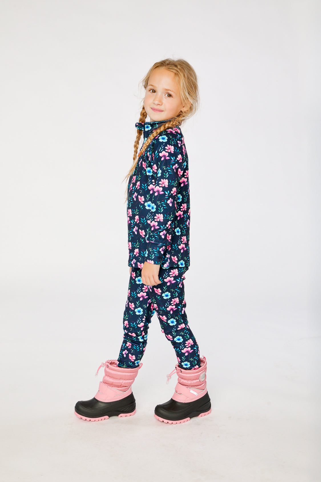 Two Piece Thermal Underwear Blue Floral Print - J10Y600_1J023