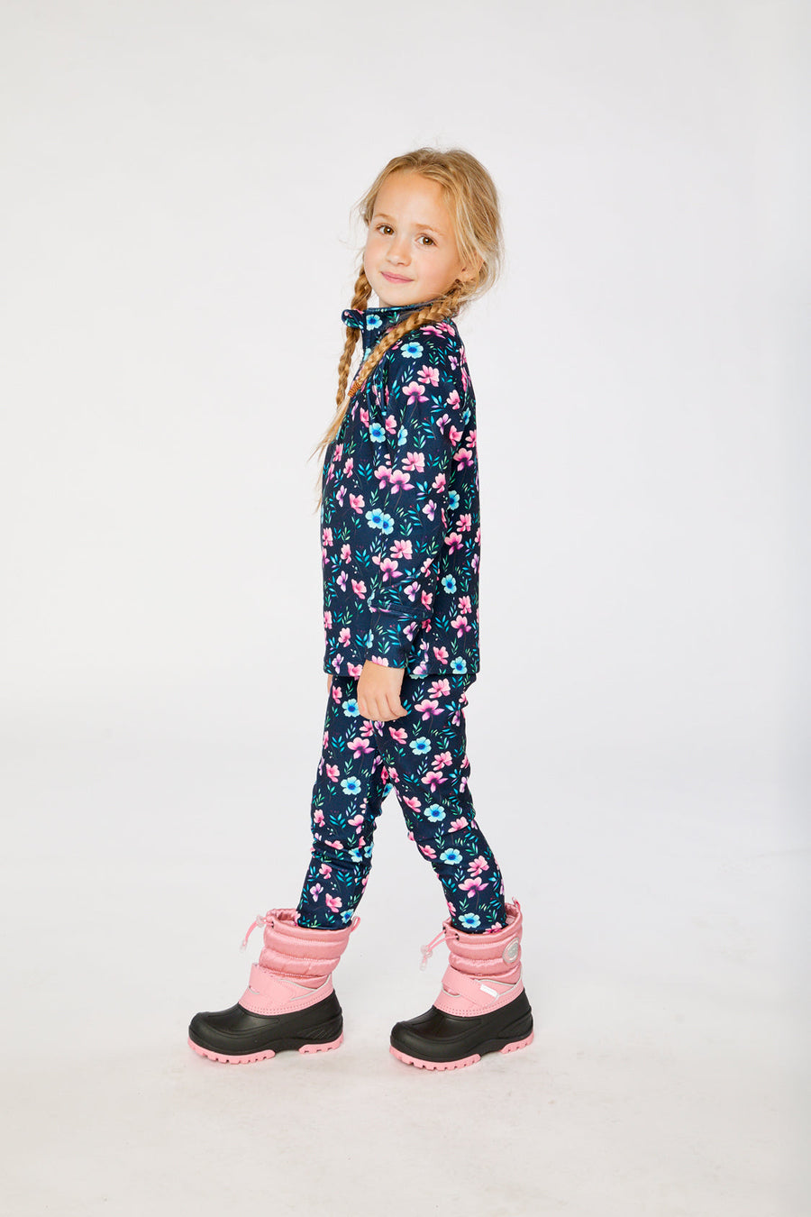 Two Piece Thermal Underwear Blue Floral Print - J10Y600_1J023