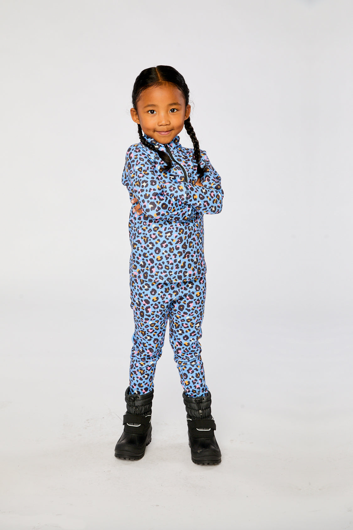 Two Piece Thermal Underwear Blue Leopard Print - J10Y600_1J027