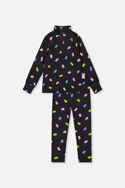 Two Piece Thermal Underwear Black Printed Gummy Bears - J10Y600_1J033