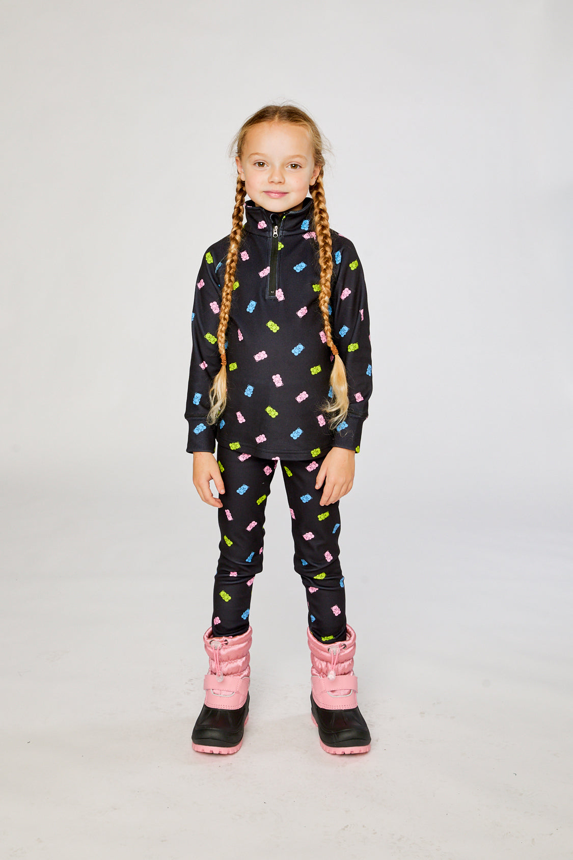 Two Piece Thermal Underwear Black Printed Gummy Bears - J10Y600_1J033