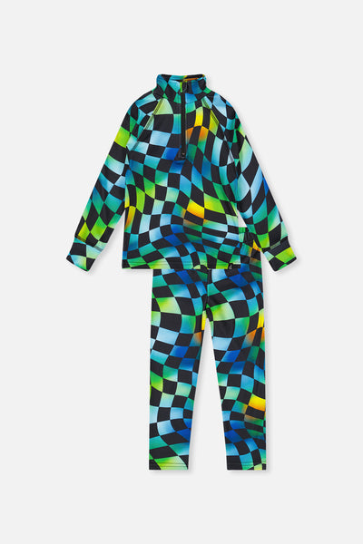 Two Piece Thermal Underwear Blue Checkered Print - J10Y600_1J054
