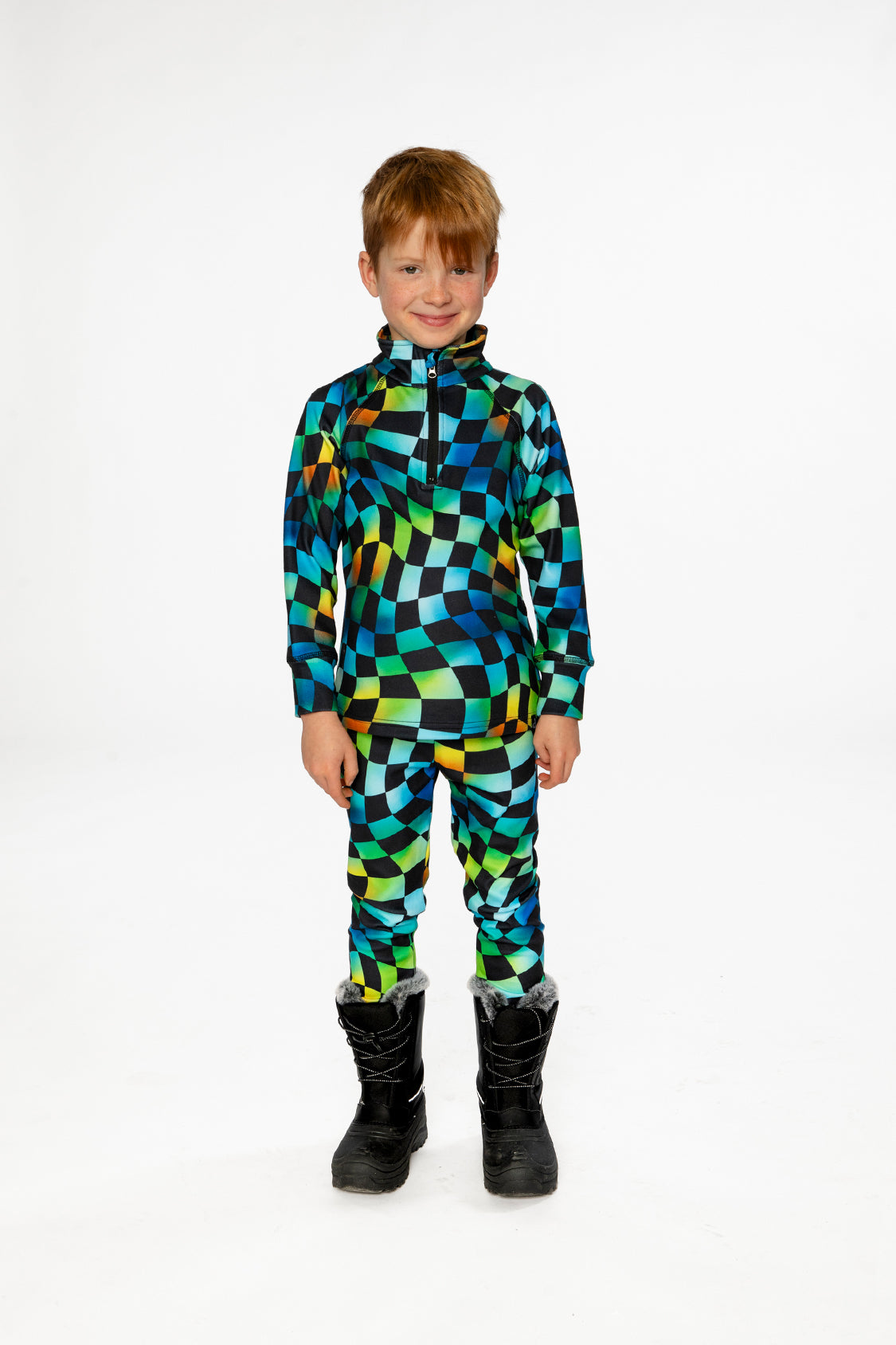 Two Piece Thermal Underwear Blue Checkered Print - J10Y600_1J054