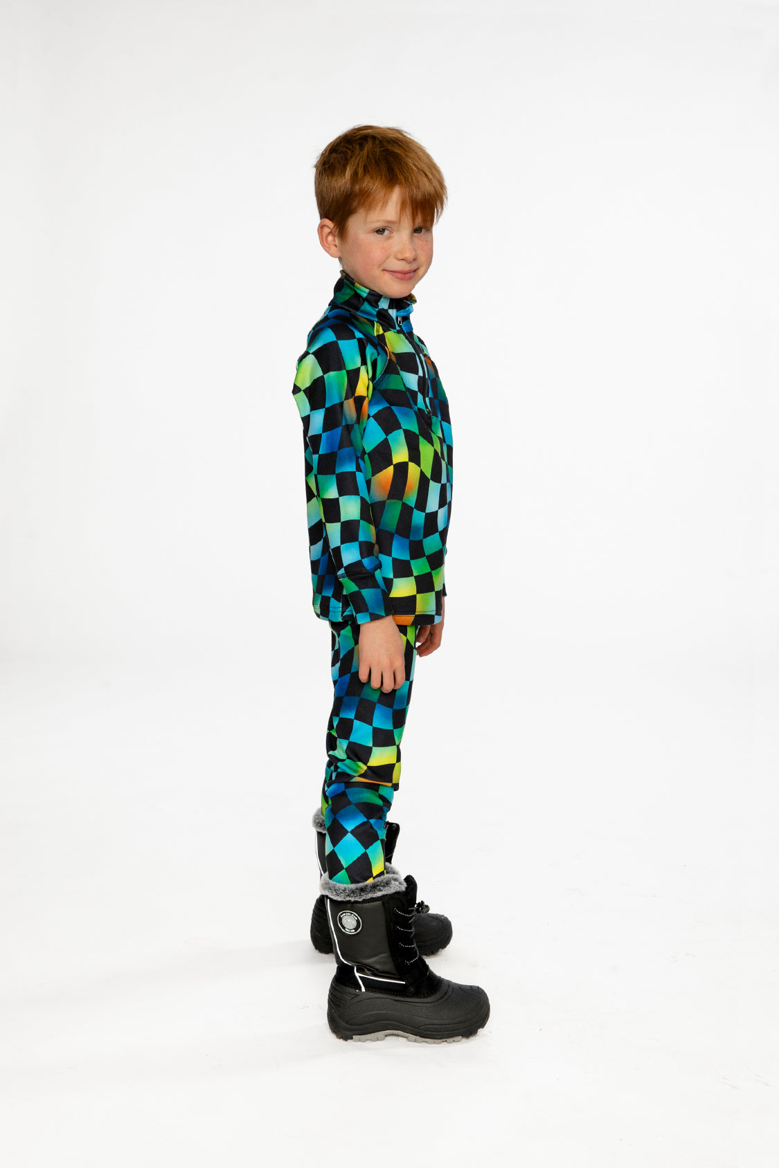 Two Piece Thermal Underwear Blue Checkered Print - J10Y600_1J054