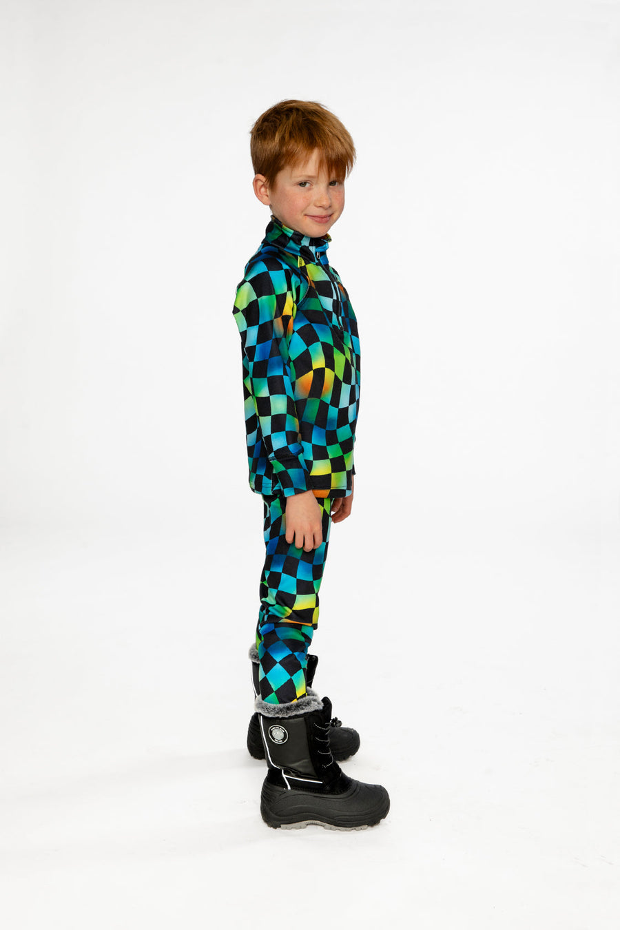 Two Piece Thermal Underwear Blue Checkered Print - J10Y600_1J054