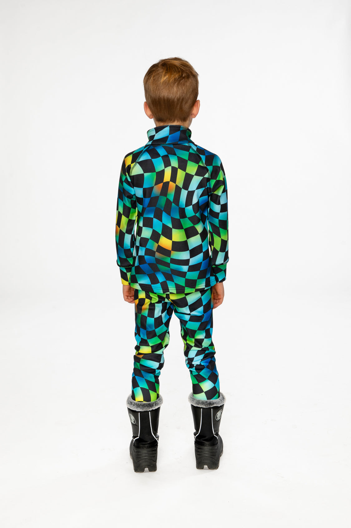 Two Piece Thermal Underwear Blue Checkered Print - J10Y600_1J054