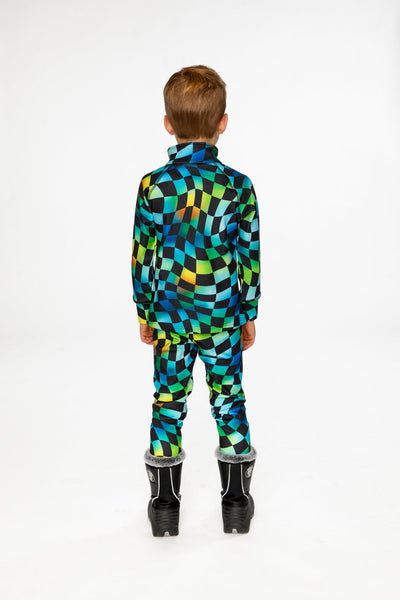 Two Piece Thermal Underwear Blue Checkered Print - J10Y600_1J054