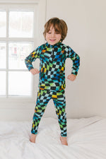 Two Piece Thermal Underwear Blue Checkered Print - J10Y600_1J054