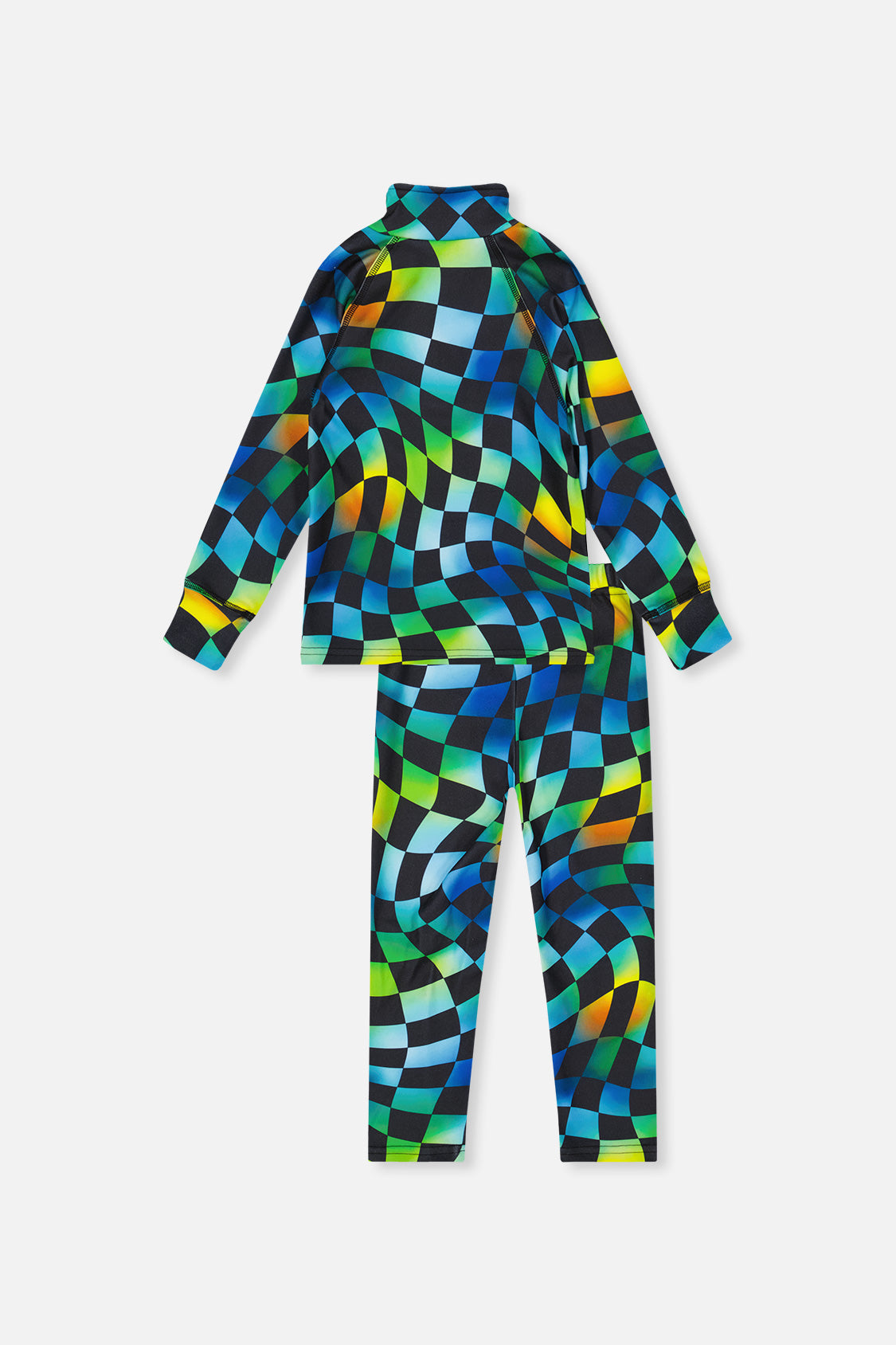 Two Piece Thermal Underwear Blue Checkered Print - J10Y600_1J054