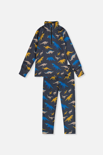 Two Piece Thermal Underwear Grey And Blue Dinosaur Print - J10Y600_1J057