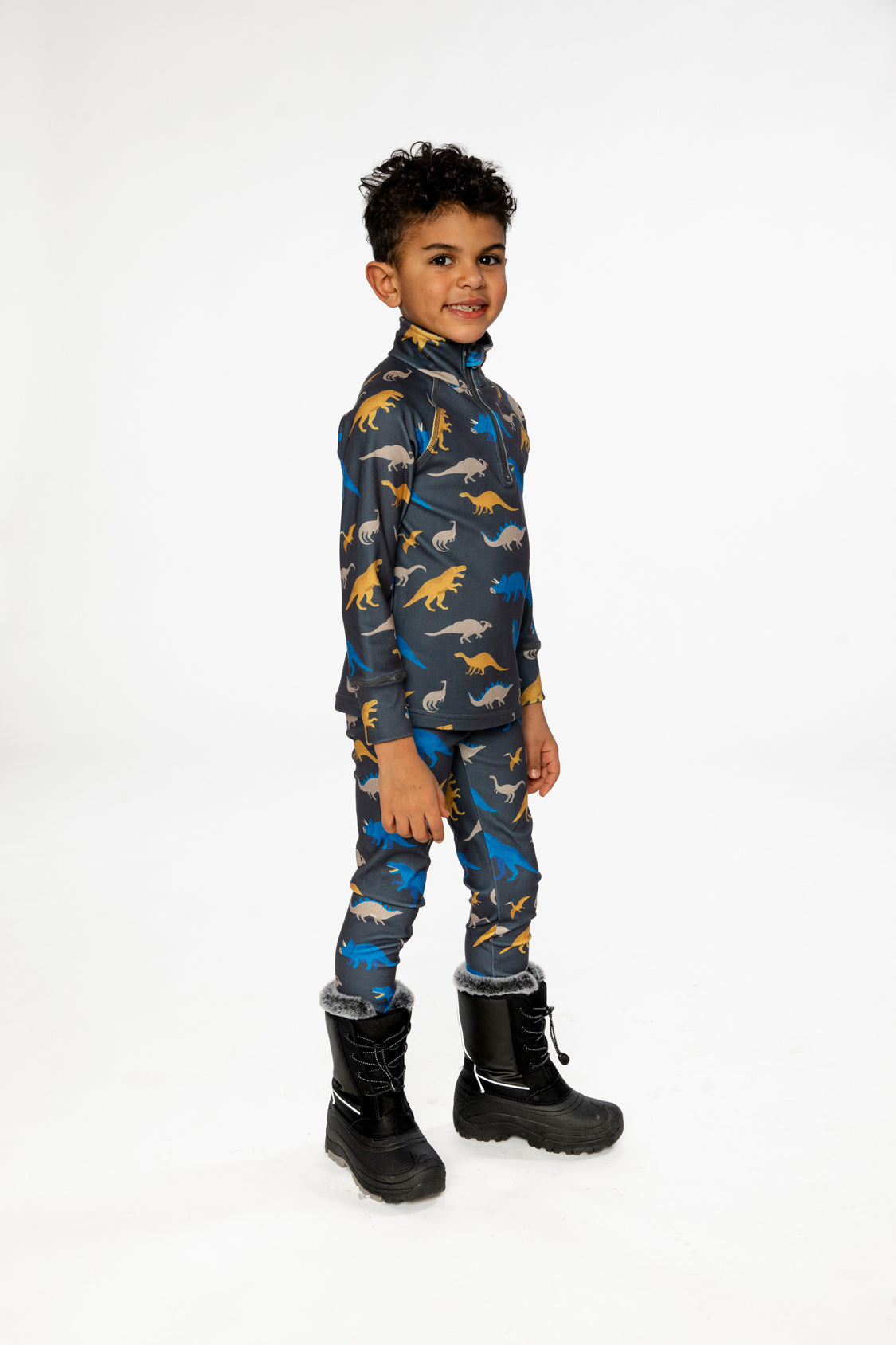 Two Piece Thermal Underwear Grey And Blue Dinosaur Print - J10Y600_1J057