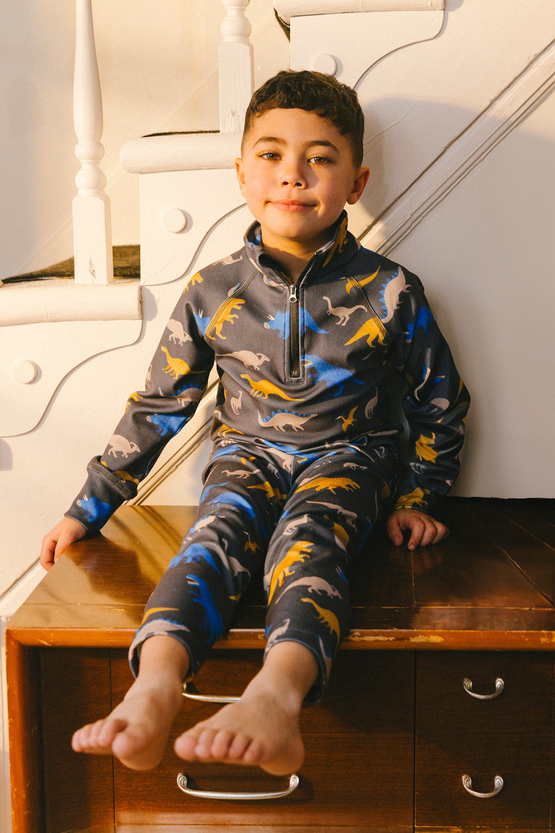 Two Piece Thermal Underwear Grey And Blue Dinosaur Print - J10Y600_1J057