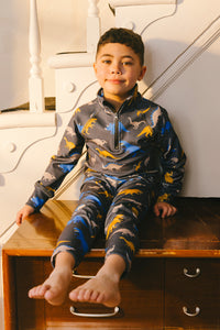 Two Piece Thermal Underwear Grey And Blue Dinosaur Print - J10Y600_1J057