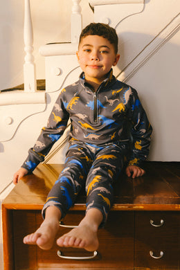 Two Piece Thermal Underwear Grey And Blue Dinosaur Print - J10Y600_1J057