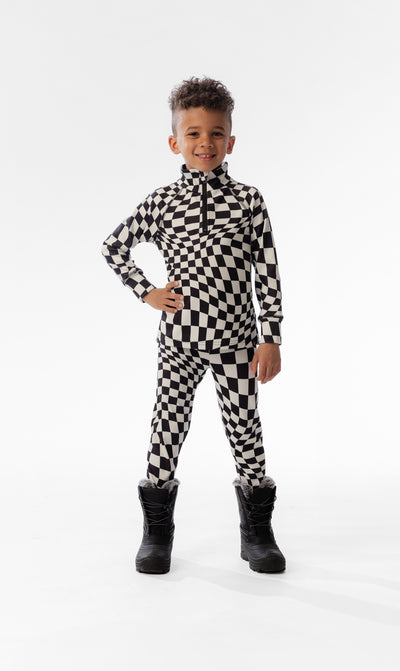 Two Piece Thermal Underwear White Checkered Print