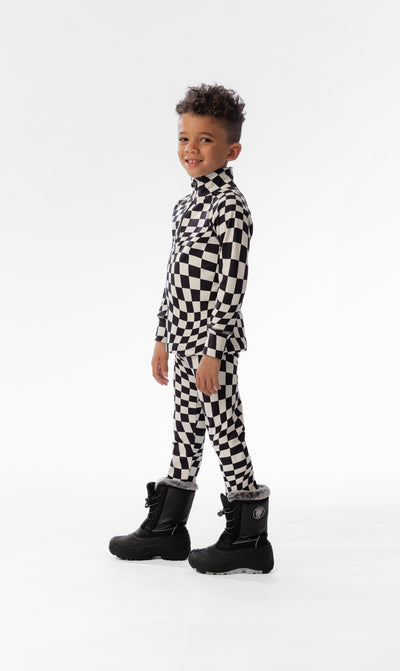 Two Piece Thermal Underwear White Checkered Print