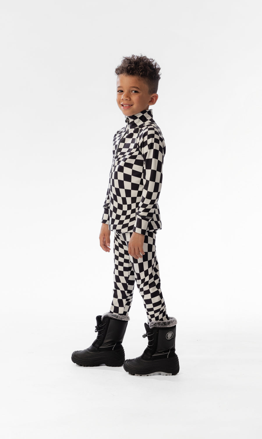 Two Piece Thermal Underwear White Checkered Print