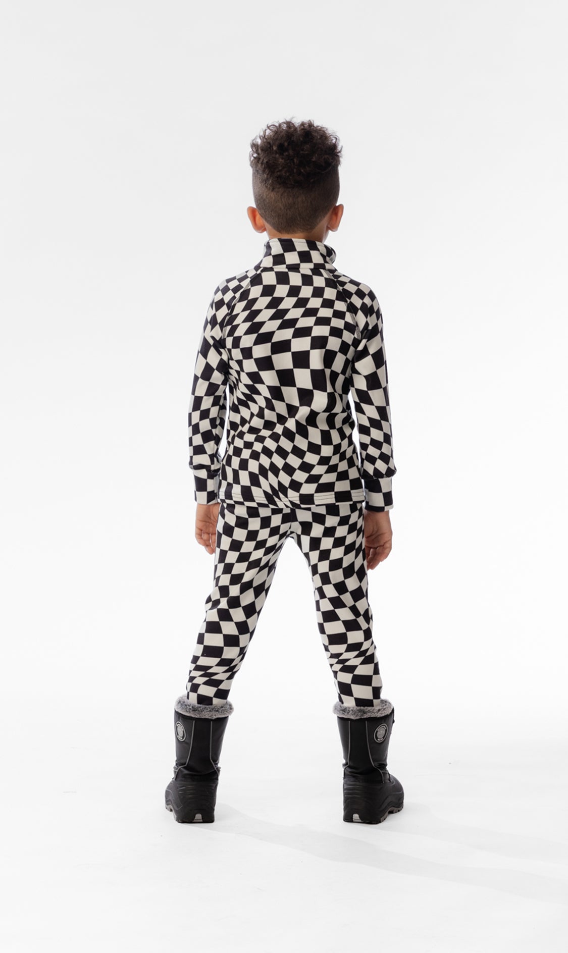 Two Piece Thermal Underwear White Checkered Print